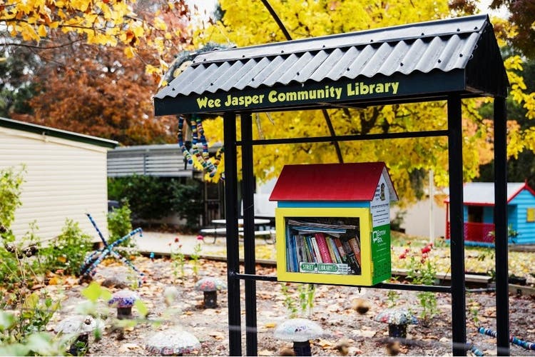 Front of school sculpture garden